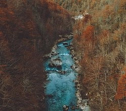 Поглед са висине на кањон Таре и ток реке у подножју планина